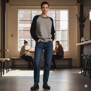 Minnie Rose Gray & Black Colorblock Sweater • Size M • Luxe Knit